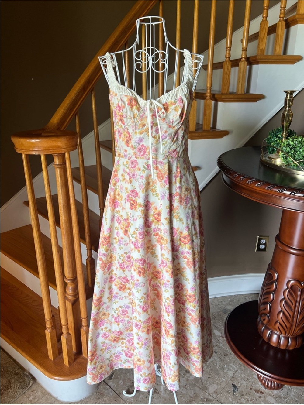 House Of CB Sabrina Ivory Print Bustier Midi Sundress Whimsical Floral Sz L - Picture 4 of 6